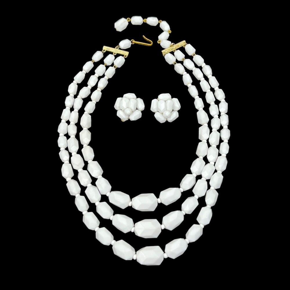 West Germany Necklace Earrings Set MCM Old Hollywood Vintage Glam Plastic Beads